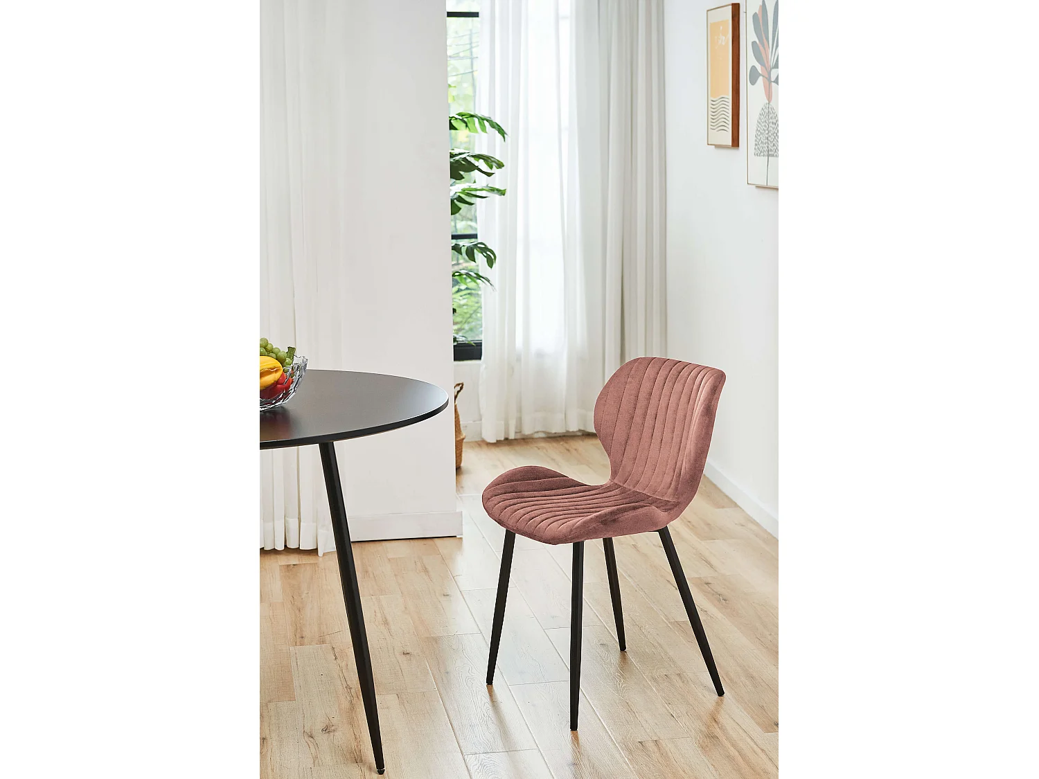Lot de 4 chaises matelassées de salle à manger en velours AKORD SJ.17 Rose