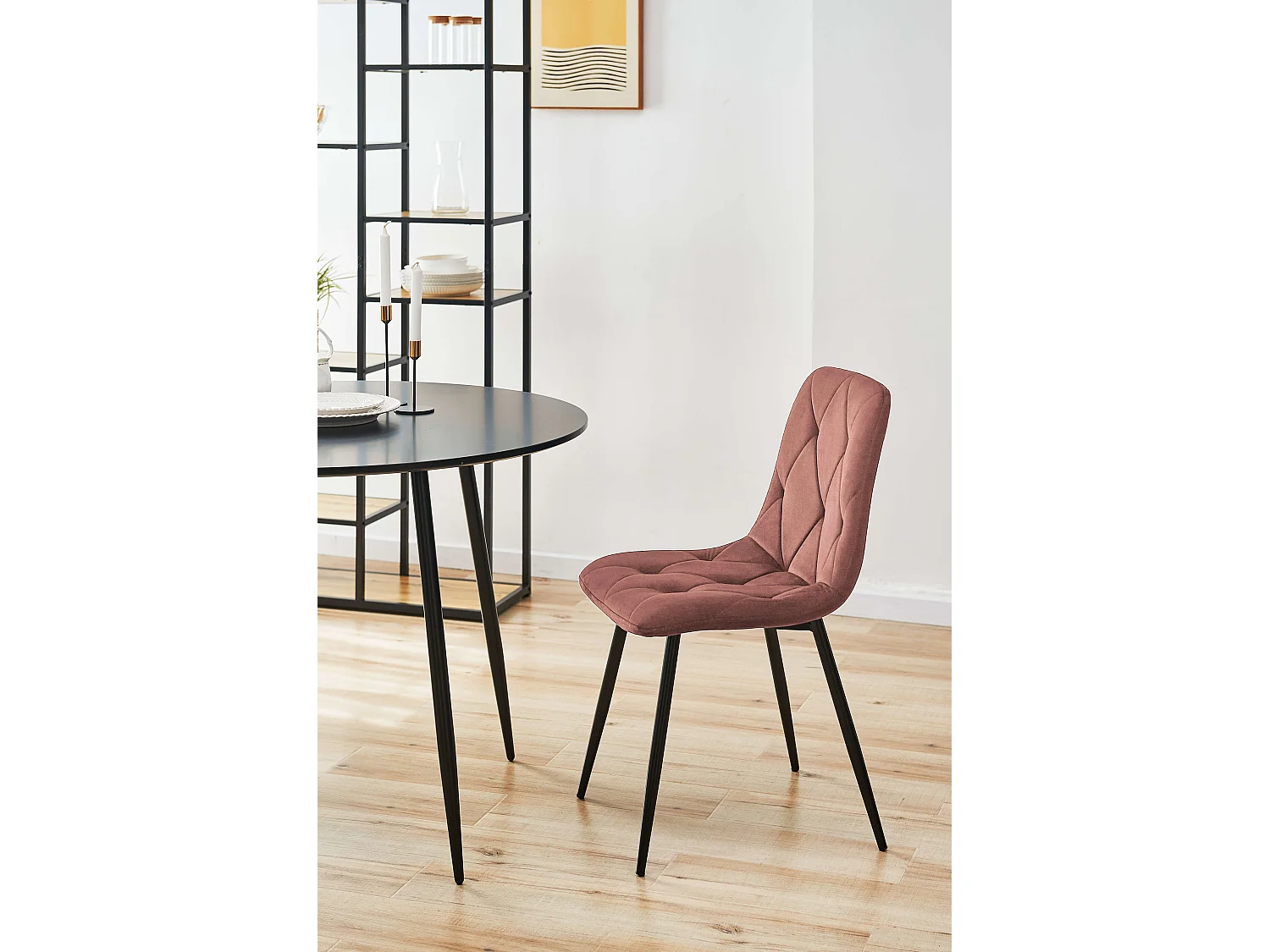 1 Pièce chaise matelassée de salle à manger en velours AKORD SJ.3 Rose