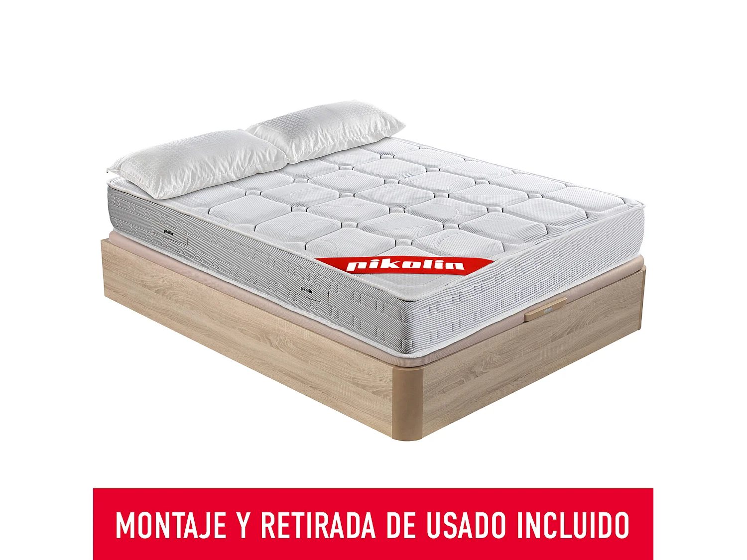 Colchón 135x190cm, canapé y almohada| PIKOLIN Wow| Natural| Montaje