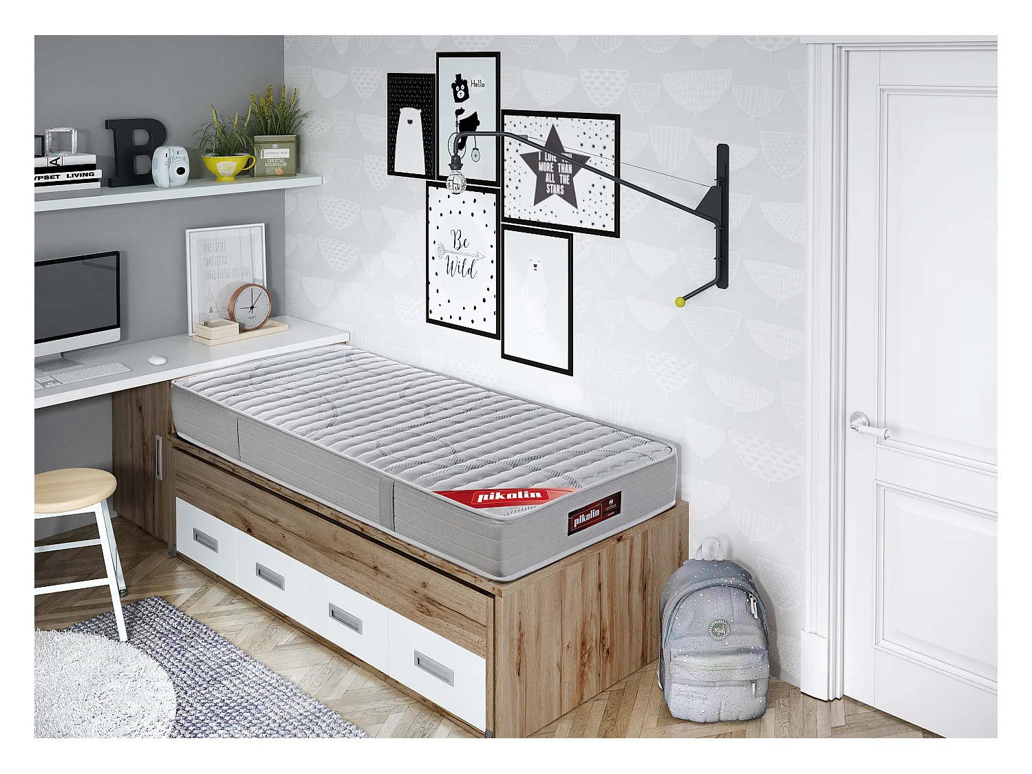 Colchón juvenil muelles avanzados, Viscofoam 22cm, antiácaros 120x200