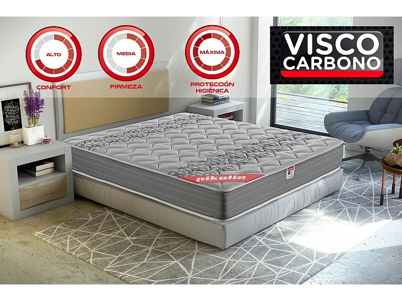 Colchón visco carbono, firmeza media, calidad alta, 24cm, 135x190