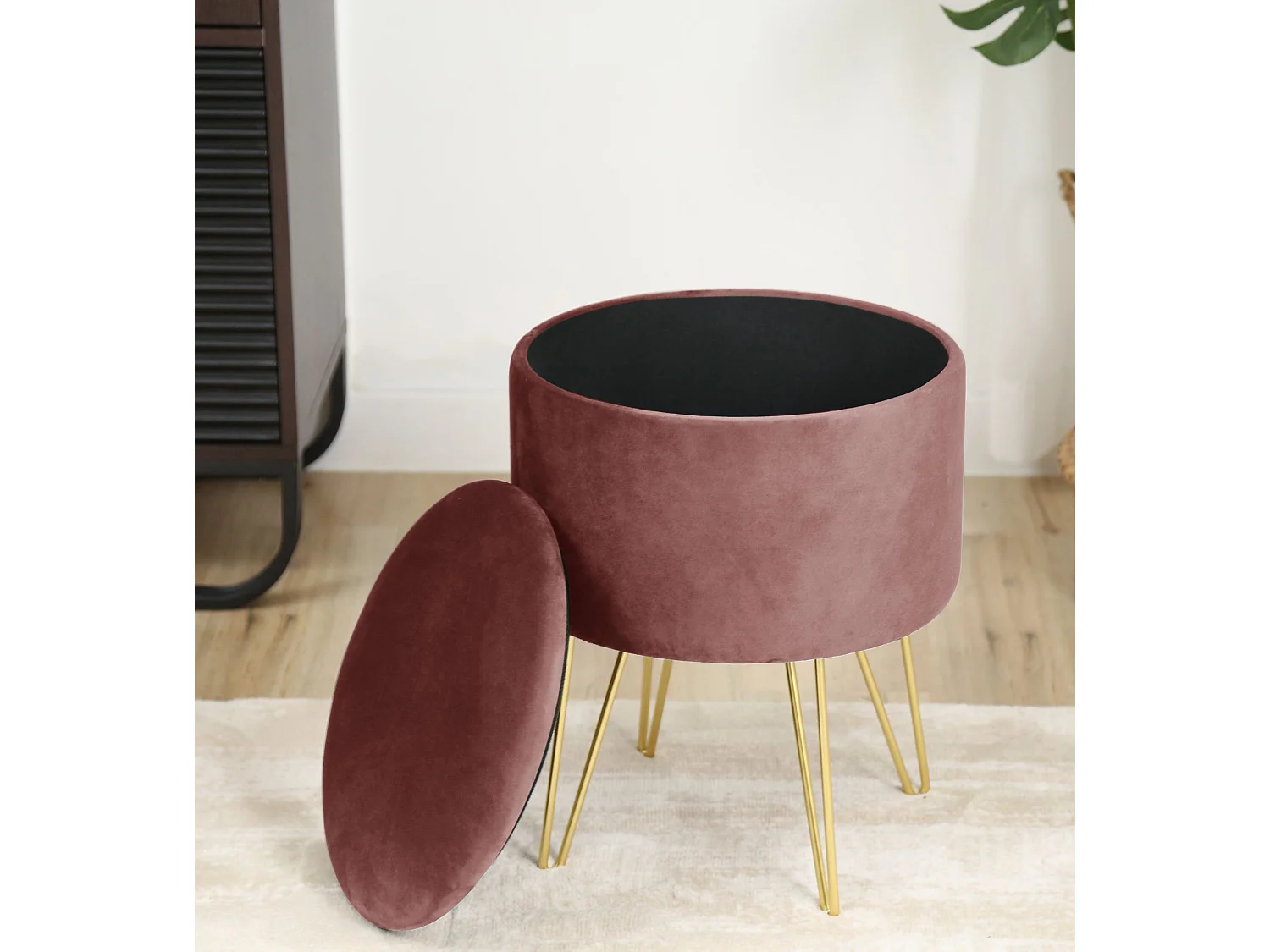 Pouf de Rangement avec Couvercle AKORD LILI velour colour Rose hauteur 45 cm