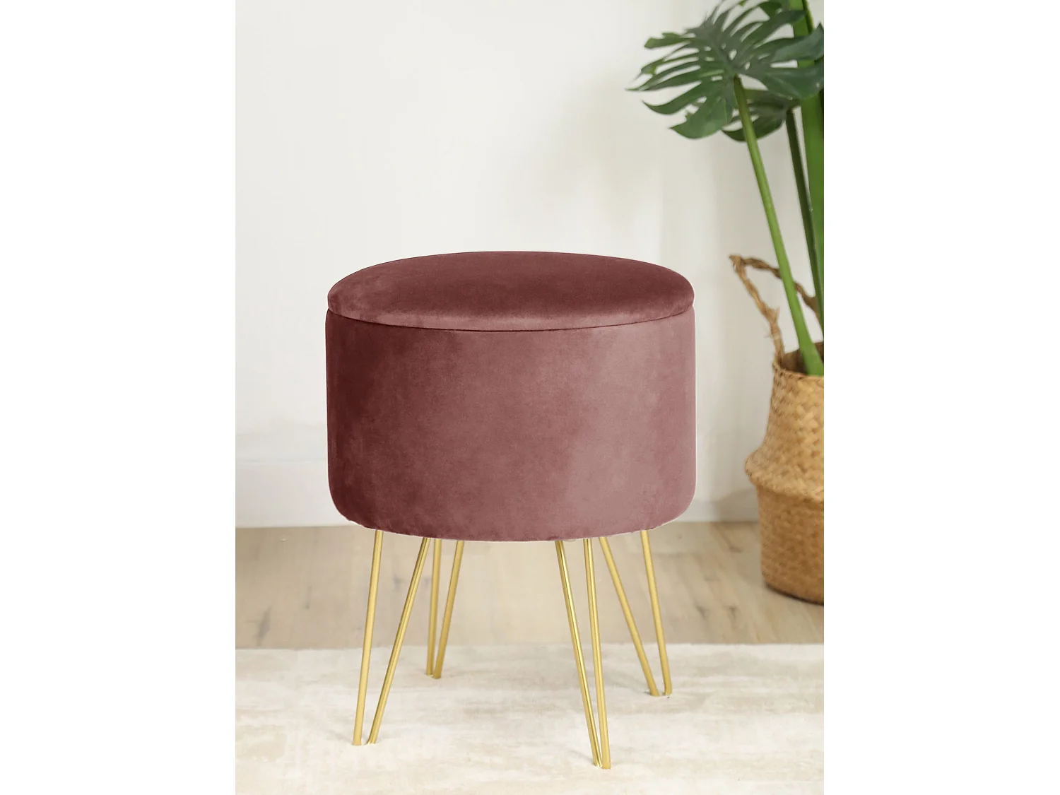 Pouf de Rangement avec Couvercle AKORD LILI velour colour Rose hauteur 45 cm