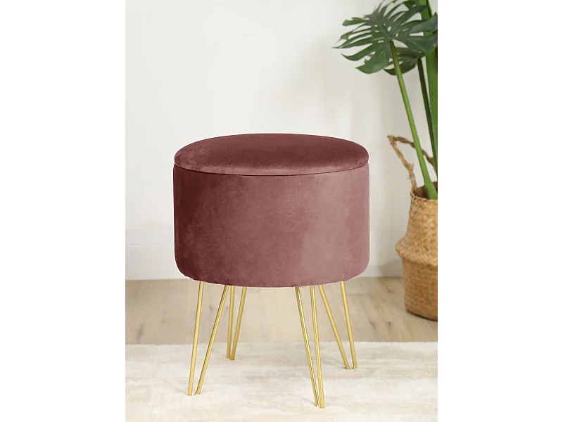 Pouf de Rangement avec Couvercle AKORD LILI velour colour Rose hauteur 45 cm