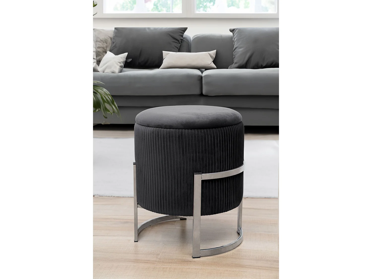 Pouf de Rangement avec Couvercle AKORD PORTO velour colour Noir hauteur 46 cm