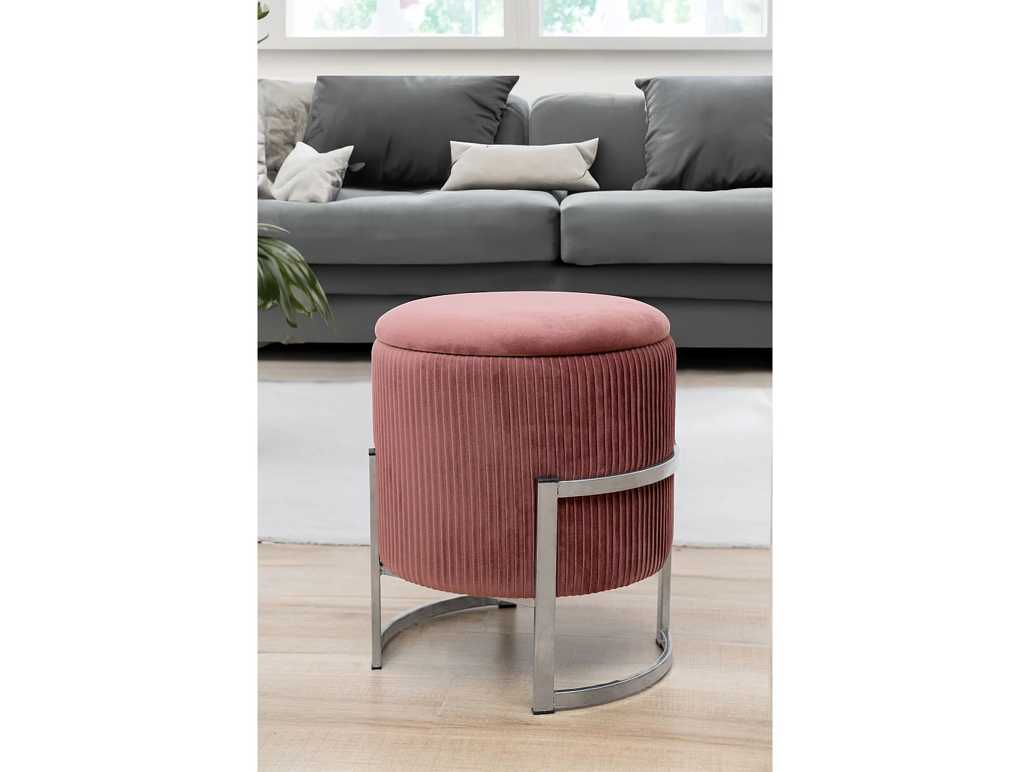 Pouf AKORD PORTO aus Samtstoff mit Stauraum in Rosa Durchmesser 40 cm Höhe 46 cm