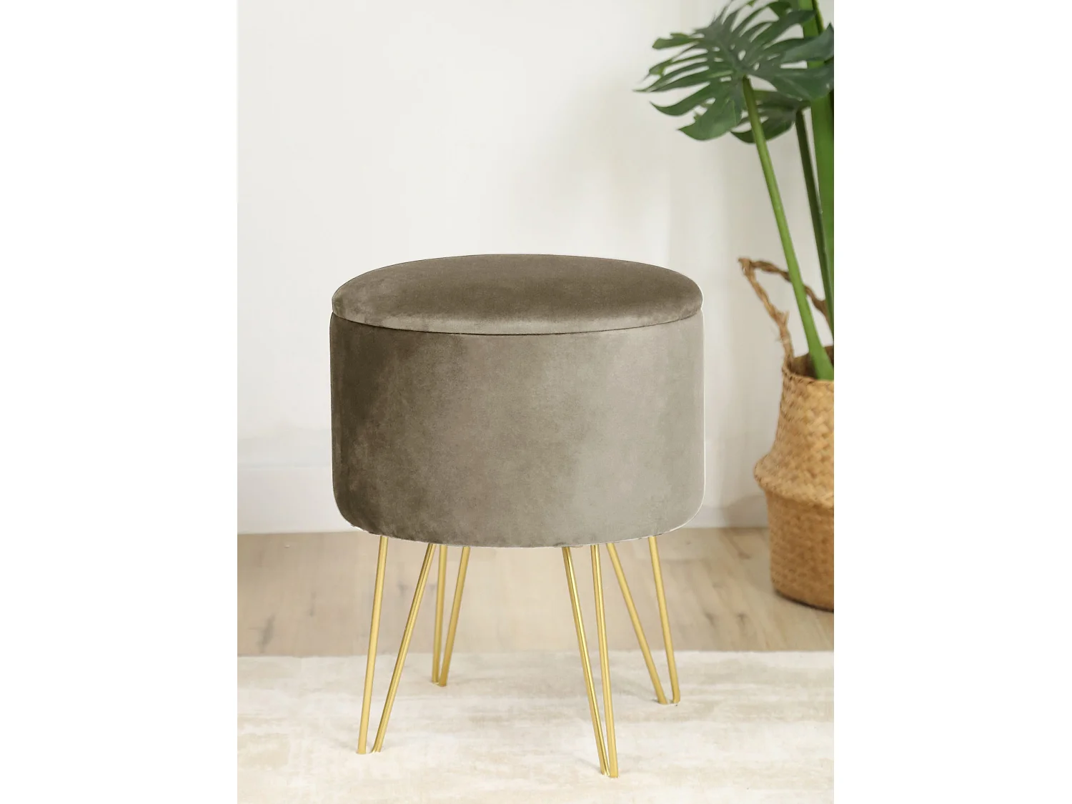 Pouf de Rangement avec Couvercle AKORD LILI velour colour Beige hauteur 45 cm