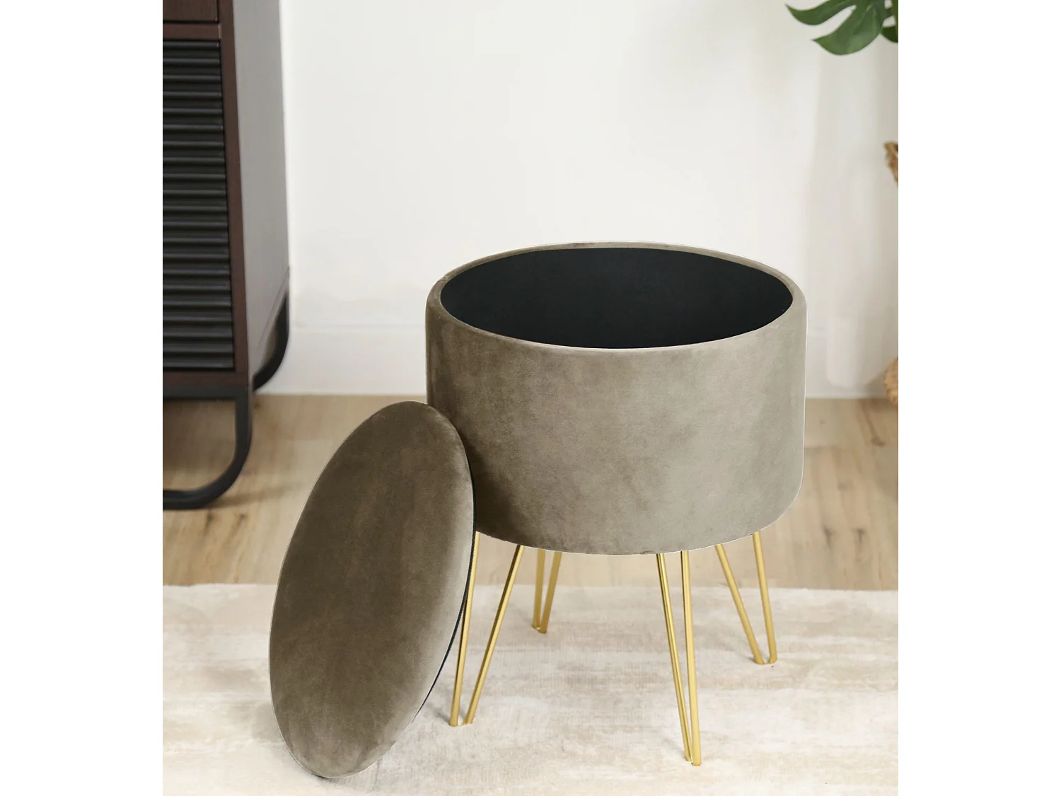 Pouf de Rangement avec Couvercle AKORD LILI velour colour Beige hauteur 45 cm