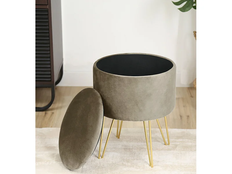 Pouf de Rangement avec Couvercle AKORD LILI velour colour Beige hauteur 45 cm