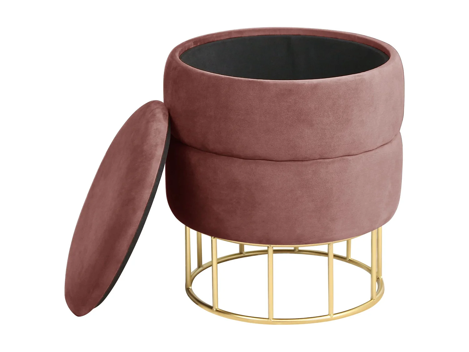 Pouf de Rangement avec Couvercle matelassé AKORD ELZA velour colour Rose hauteur 42 cm