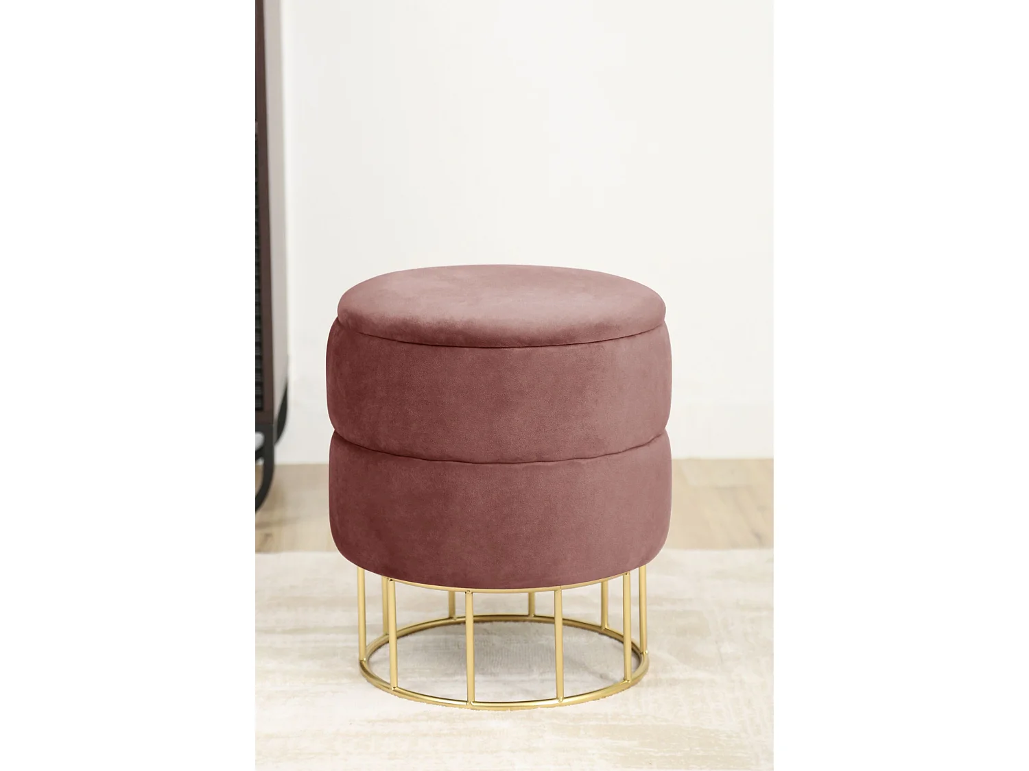 Pouf de Rangement avec Couvercle matelassé AKORD ELZA velour colour Rose hauteur 42 cm