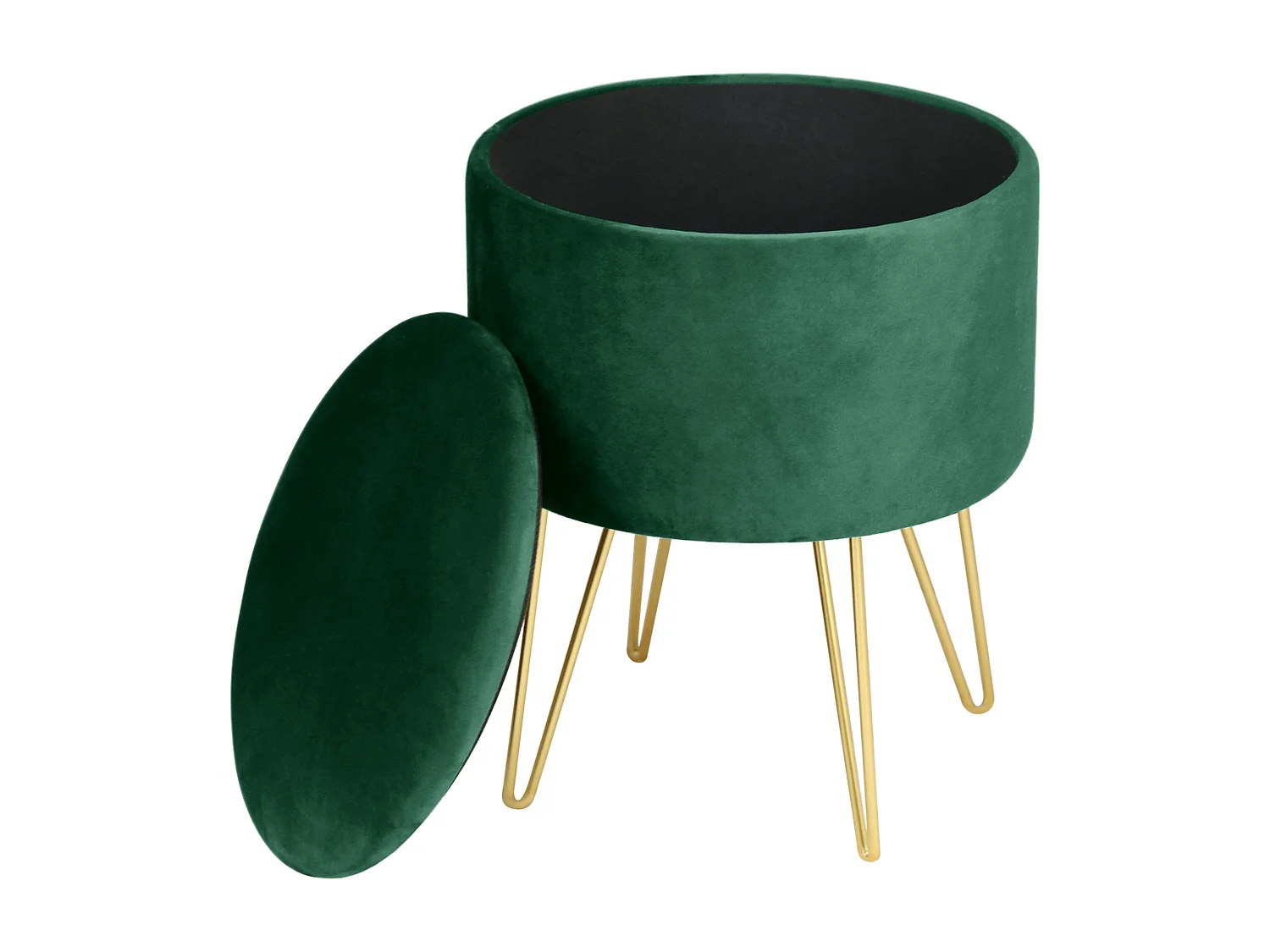Pouf de Rangement avec Couvercle AKORD LILI velour colour Vert Bouteille hauteur 45 cm