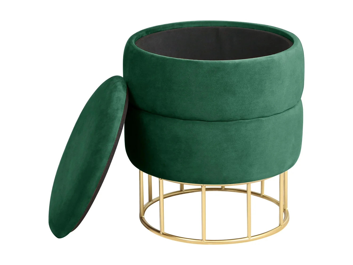 Pouf de Rangement avec Couvercle matelassé AKORD ELZA velour colour Vert Bouteille hauteur 42 cm