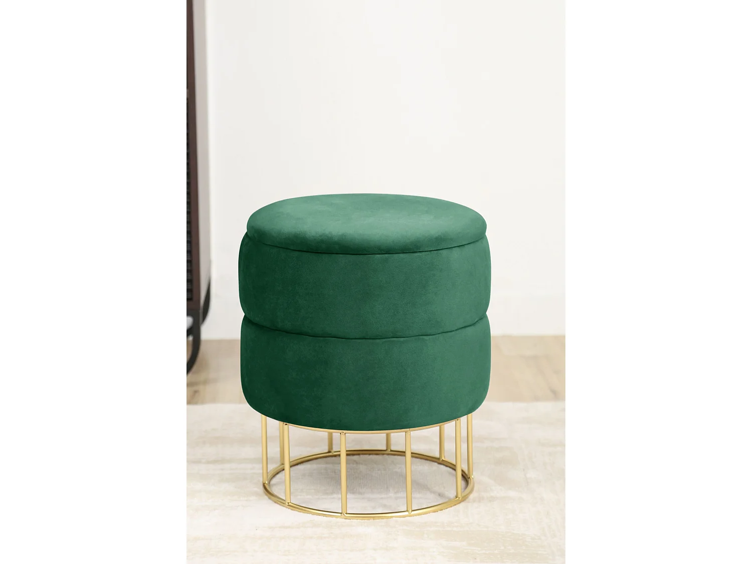 Pouf de Rangement avec Couvercle matelassé AKORD ELZA velour colour Vert Bouteille hauteur 42 cm