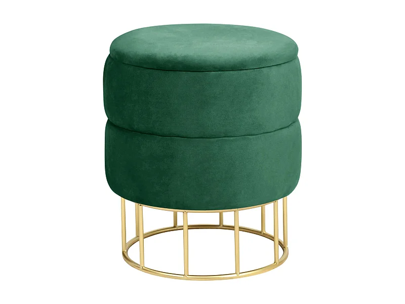 Pouf de Rangement avec Couvercle matelassé AKORD ELZA velour colour Vert Bouteille hauteur 42 cm