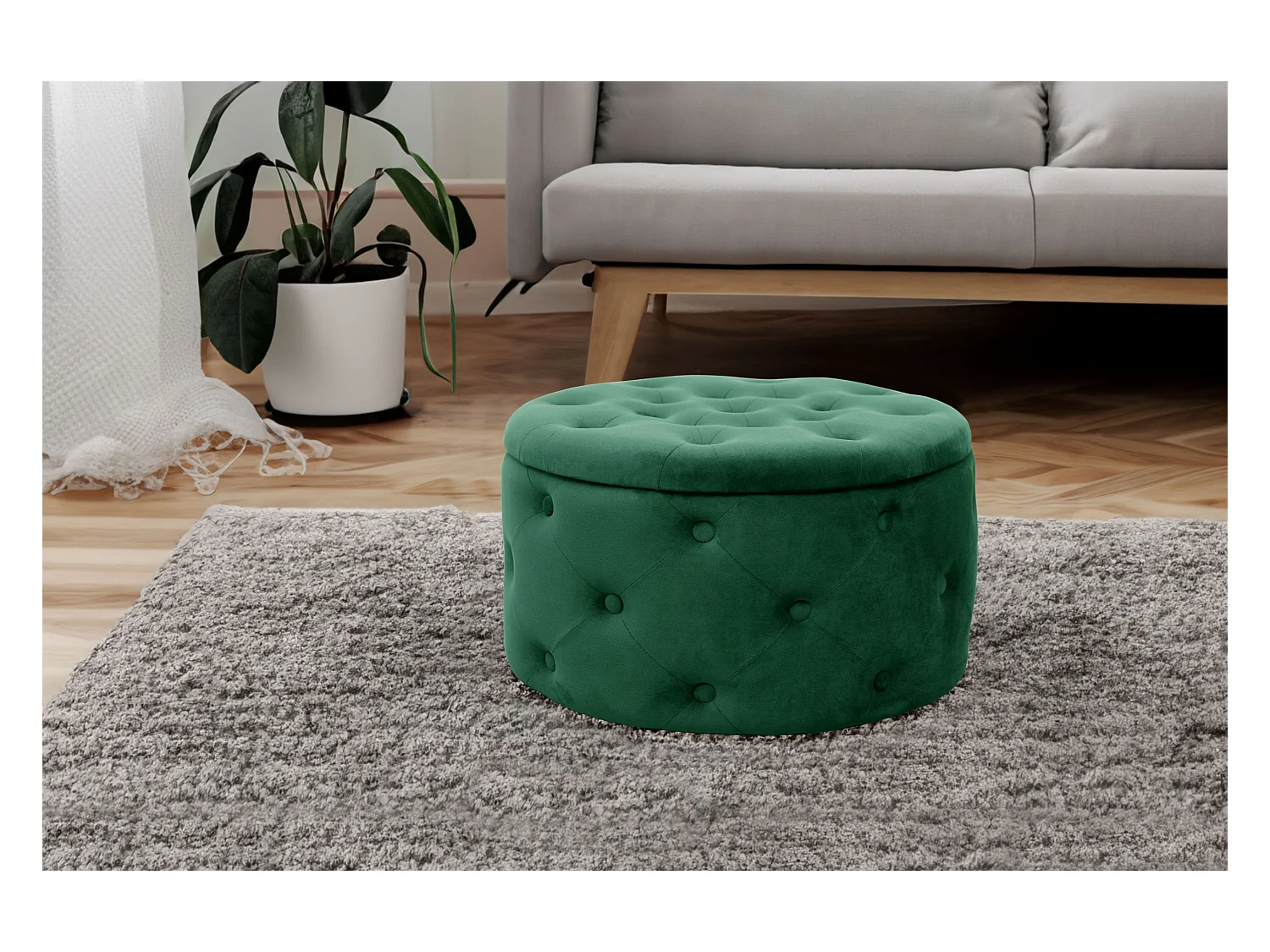 Pouf AKORD ALIA aus Samtstoff mit Stauraum in Flaschengrün Durchmesser 55 cm Höhe 30 cm