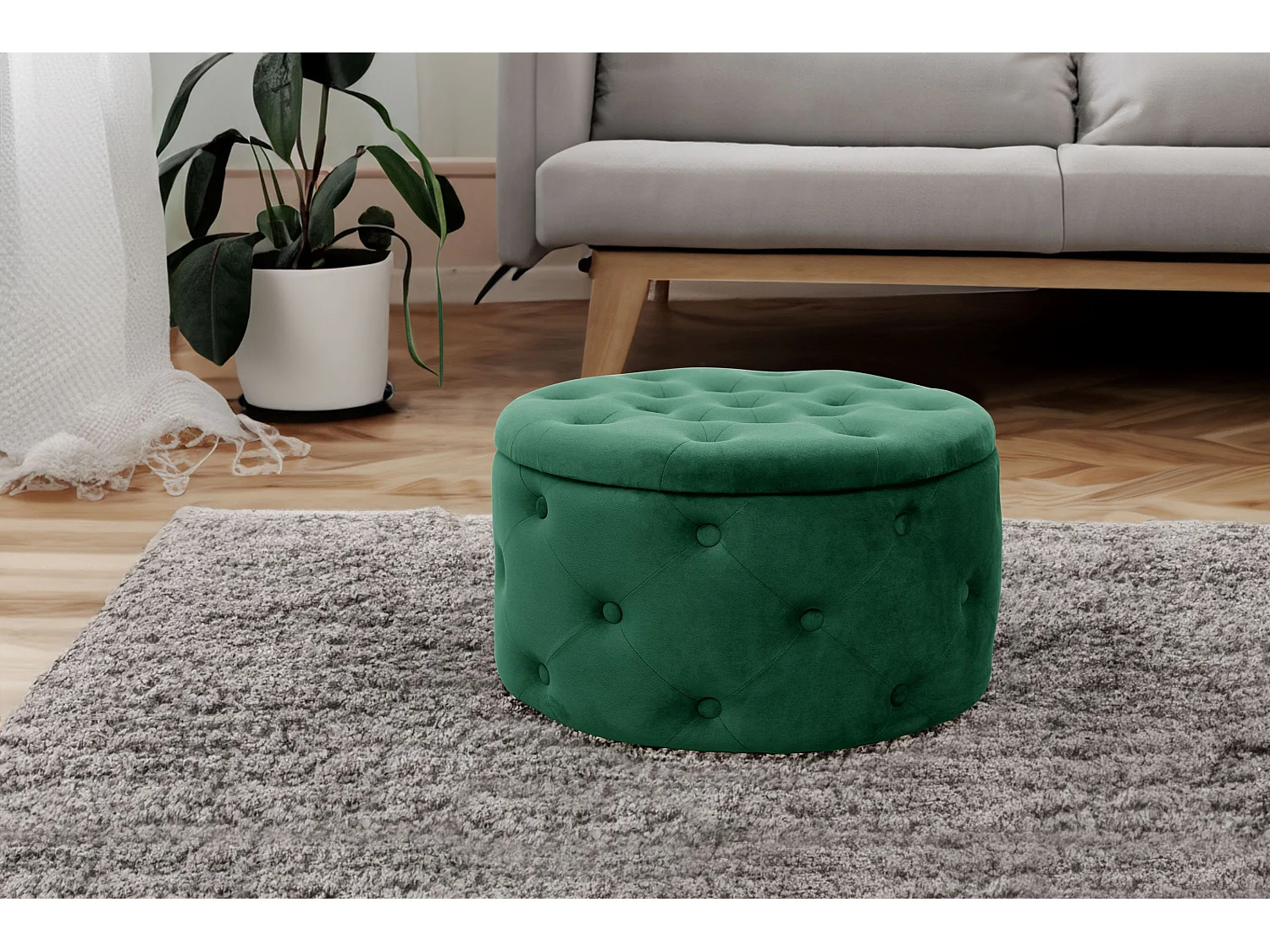 Pouf AKORD ALIA aus Samtstoff mit Stauraum in Flaschengrün Durchmesser 55 cm Höhe 30 cm