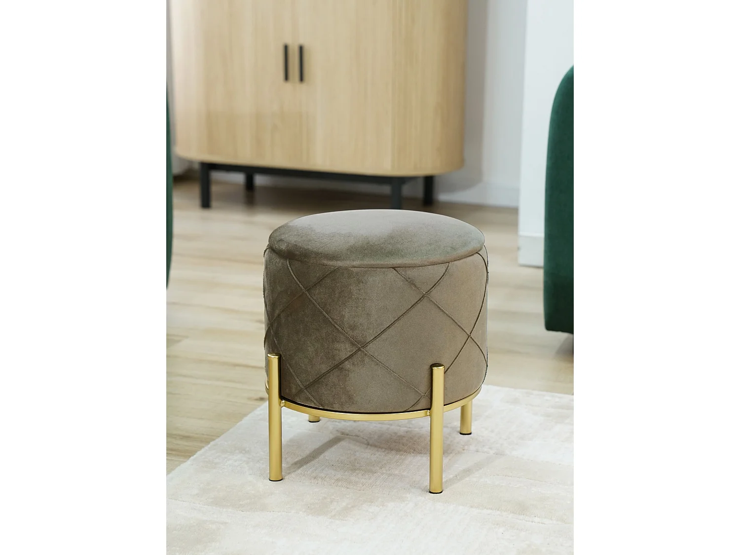 Pouf de Rangement avec Couvercle matelassé AKORD SAVANA velour colour Beige hauteur 40 cm