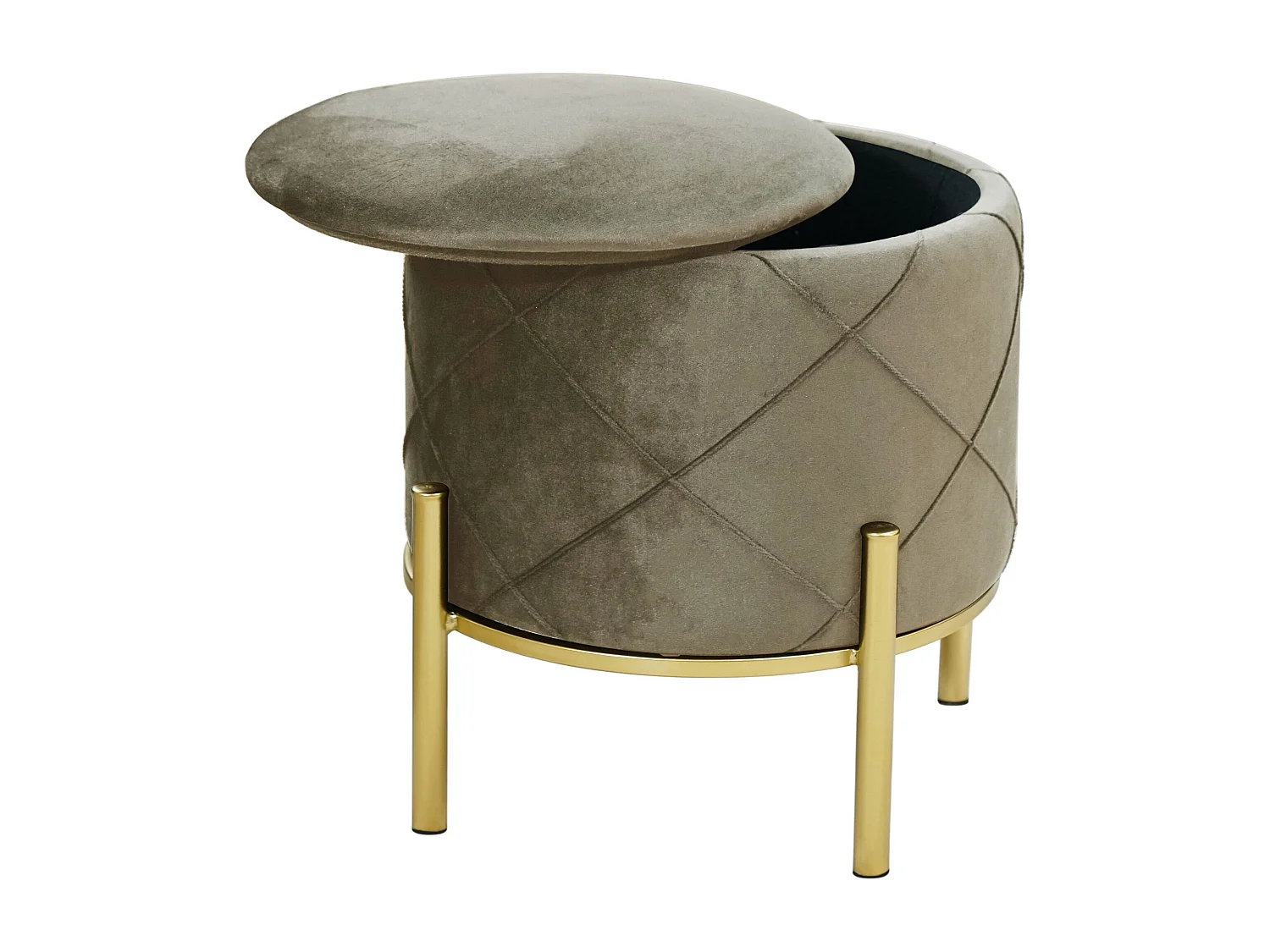 Pouf de Rangement avec Couvercle matelassé AKORD SAVANA velour colour Beige hauteur 40 cm
