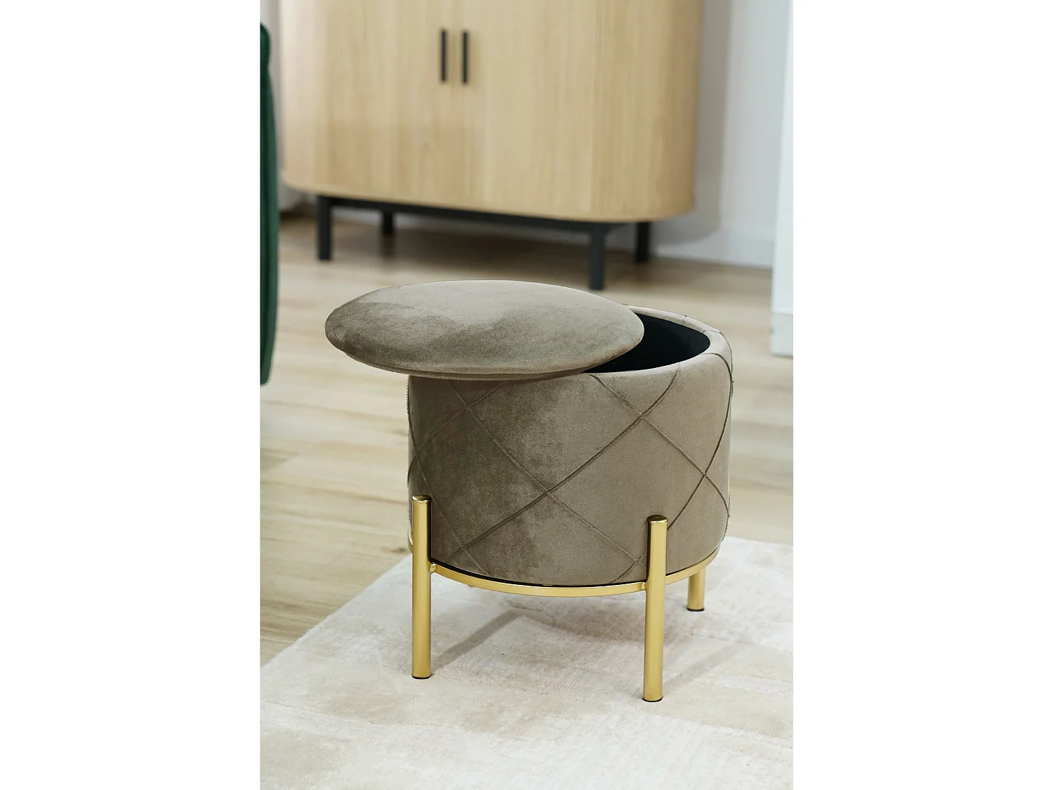 Pouf de Rangement avec Couvercle matelassé AKORD SAVANA velour colour Beige hauteur 40 cm