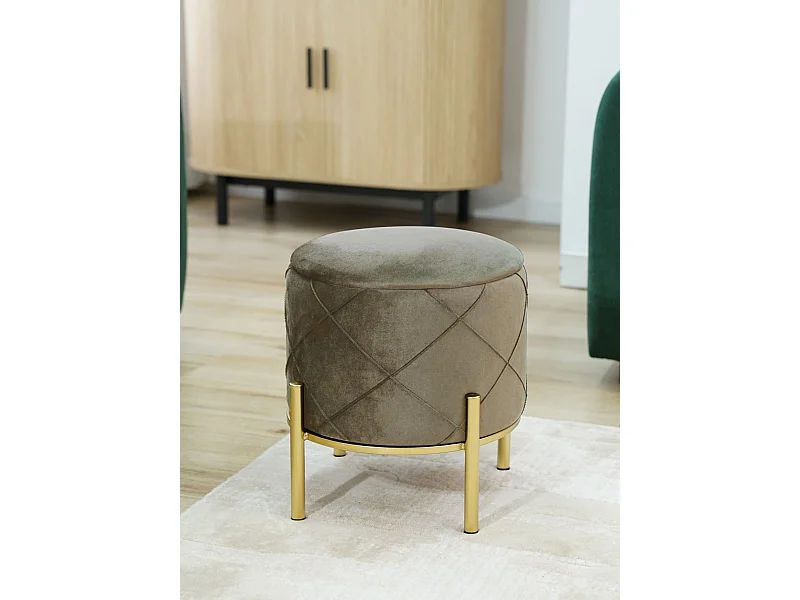 Pouf de Rangement avec Couvercle matelassé AKORD SAVANA velour colour Beige hauteur 40 cm