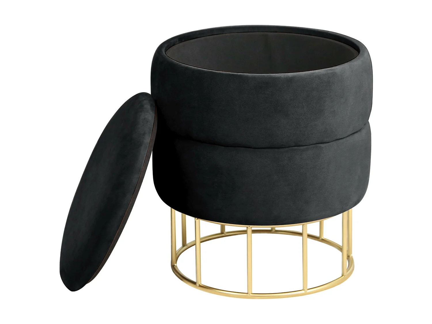 Elza Zwarte Velvet Poef met Gouden Stalen Basis - 37cm