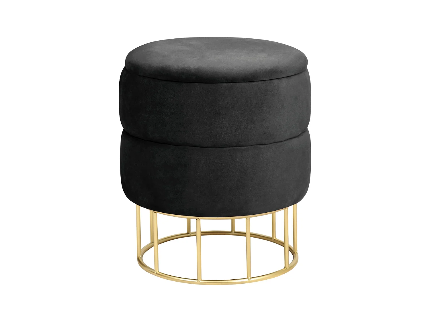 Pouf de Rangement avec Couvercle matelassé AKORD ELZA velour colour Noir hauteur 42 cm