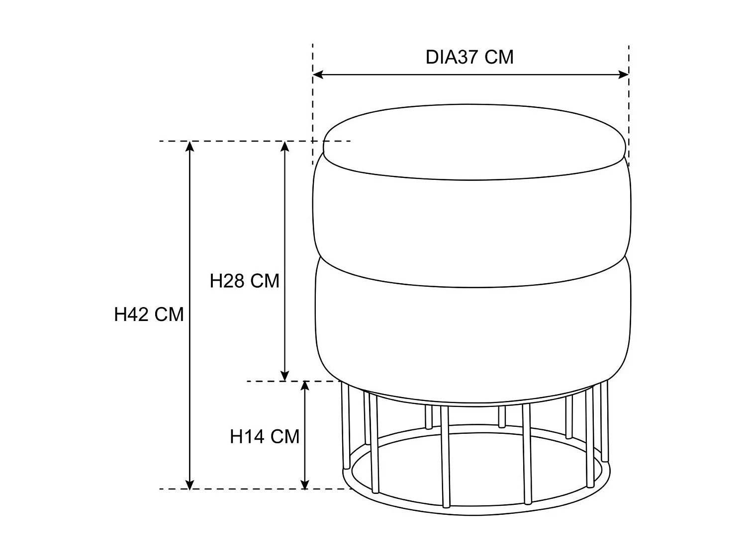 Elza Zwarte Velvet Poef met Gouden Stalen Basis - 37cm