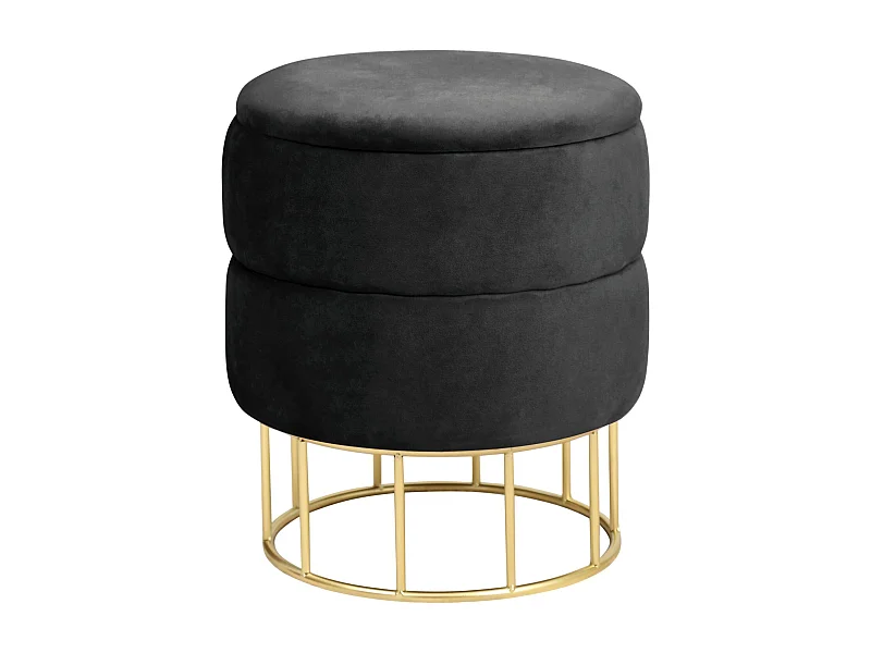 Elza Zwarte Velvet Poef met Gouden Stalen Basis - 37cm