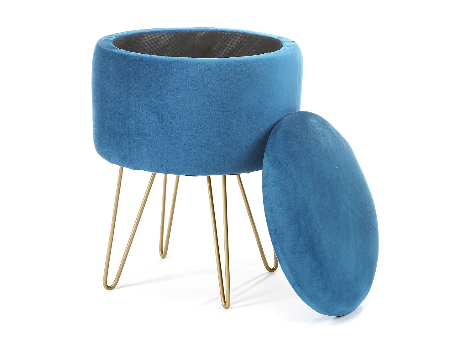 Luxe Velours Opbergpoef - Blauw & Gouden Stijl | 35x45 cm