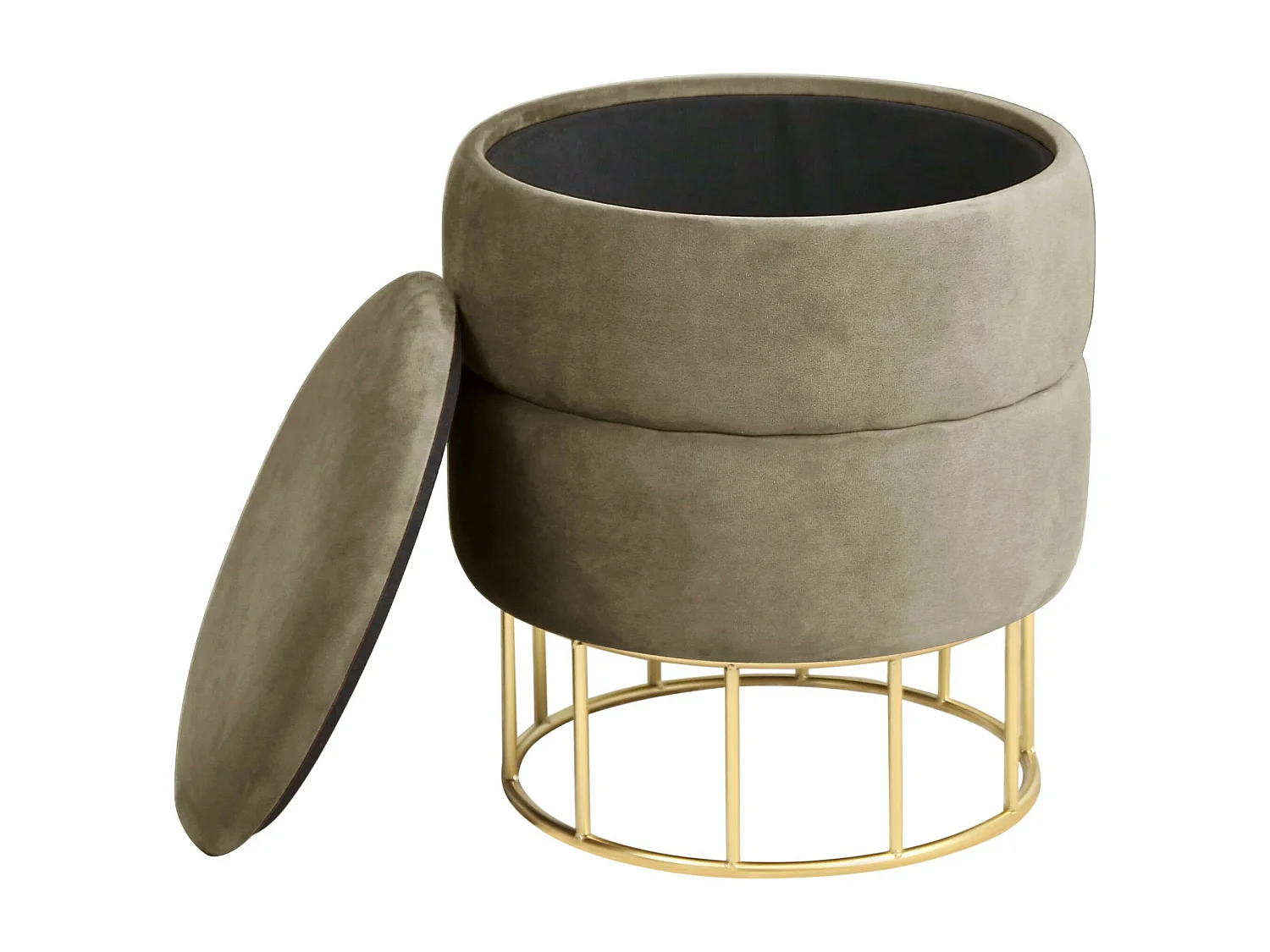 Pouf de Rangement avec Couvercle matelassé AKORD ELZA velour colour Beige hauteur 42 cm