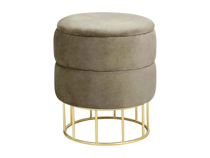 Pouf de Rangement avec Couvercle matelassé AKORD ELZA velour colour Beige hauteur 42 cm