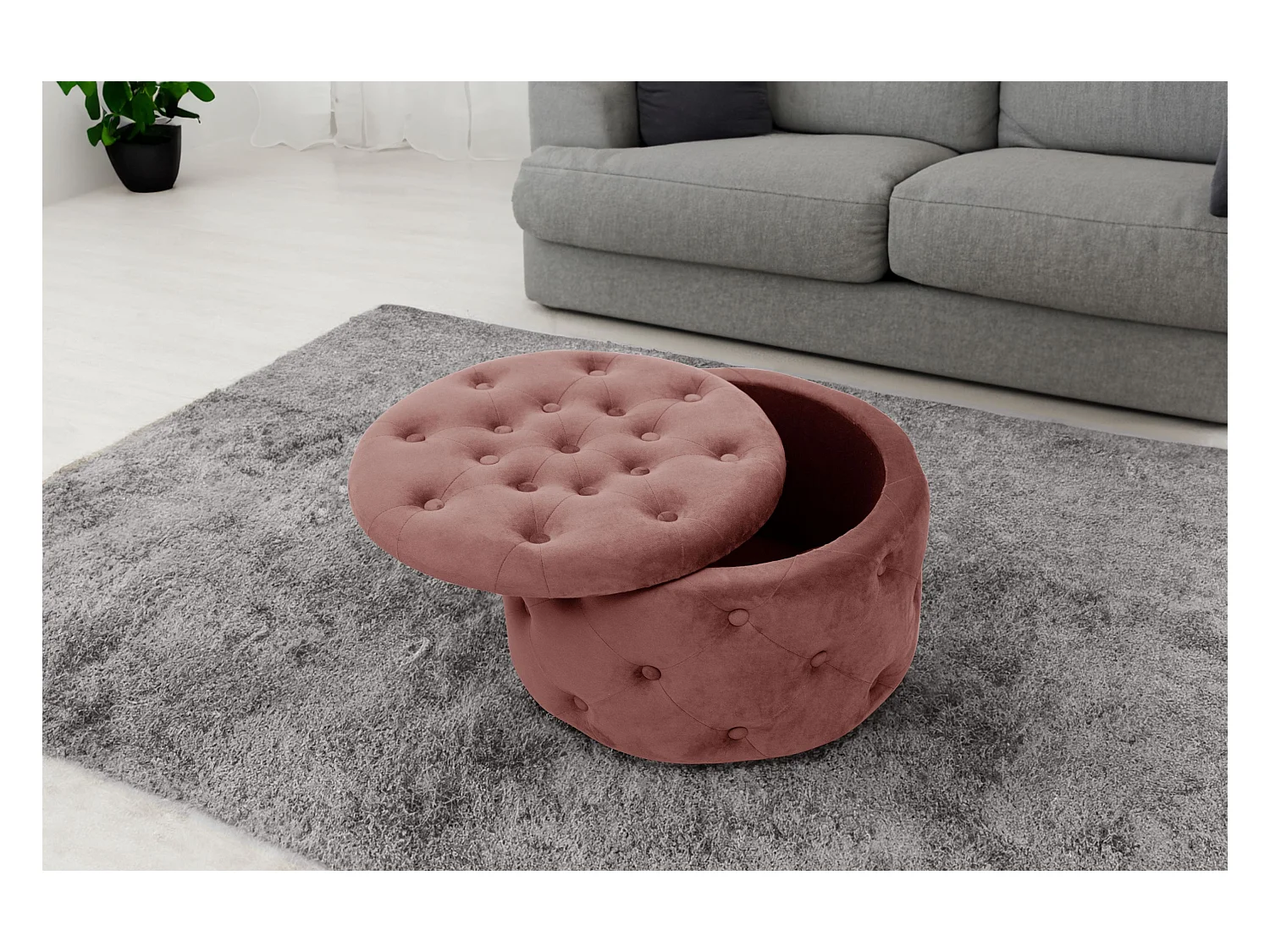 Pouf AKORD ALIA aus Samtstoff mit Stauraum in Rosa Durchmesser 55 cm Höhe 30 cm