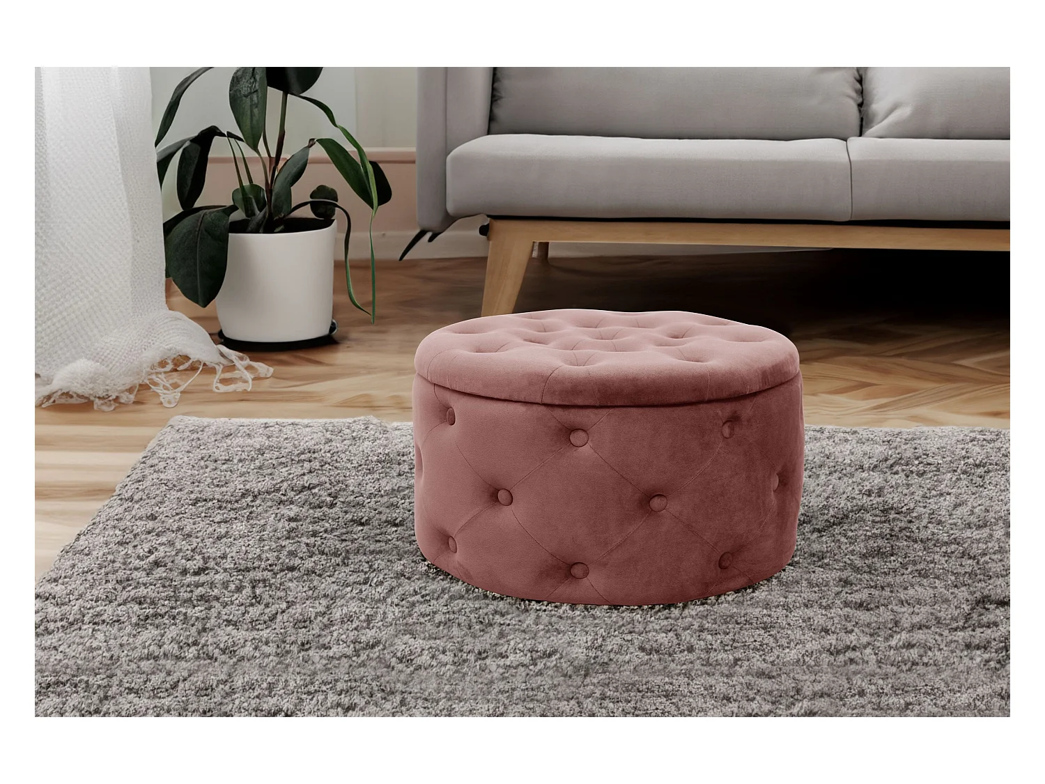 Pouf AKORD ALIA aus Samtstoff mit Stauraum in Rosa Durchmesser 55 cm Höhe 30 cm
