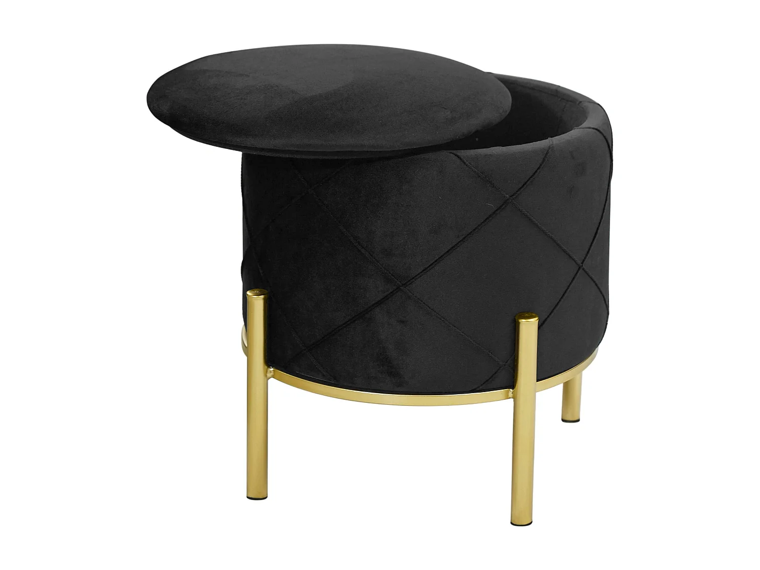 Pouf de Rangement avec Couvercle matelassé AKORD SAVANA velour colour Noir hauteur 40 cm