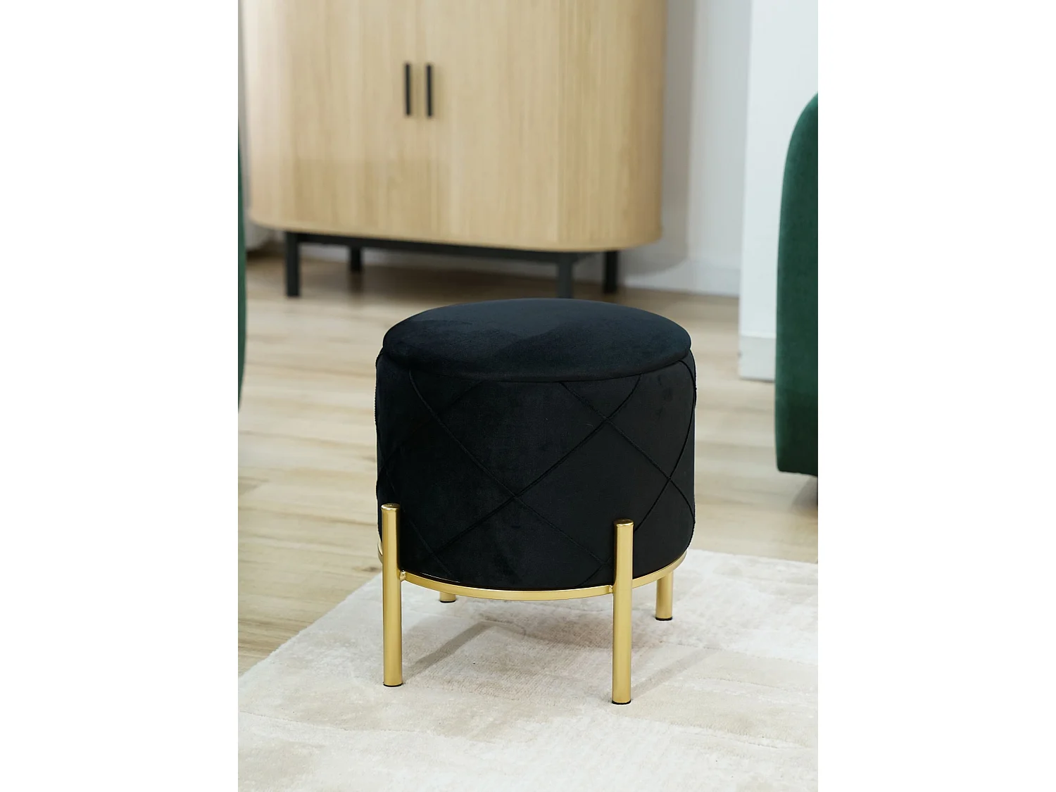 Pouf de Rangement avec Couvercle matelassé AKORD SAVANA velour colour Noir hauteur 40 cm