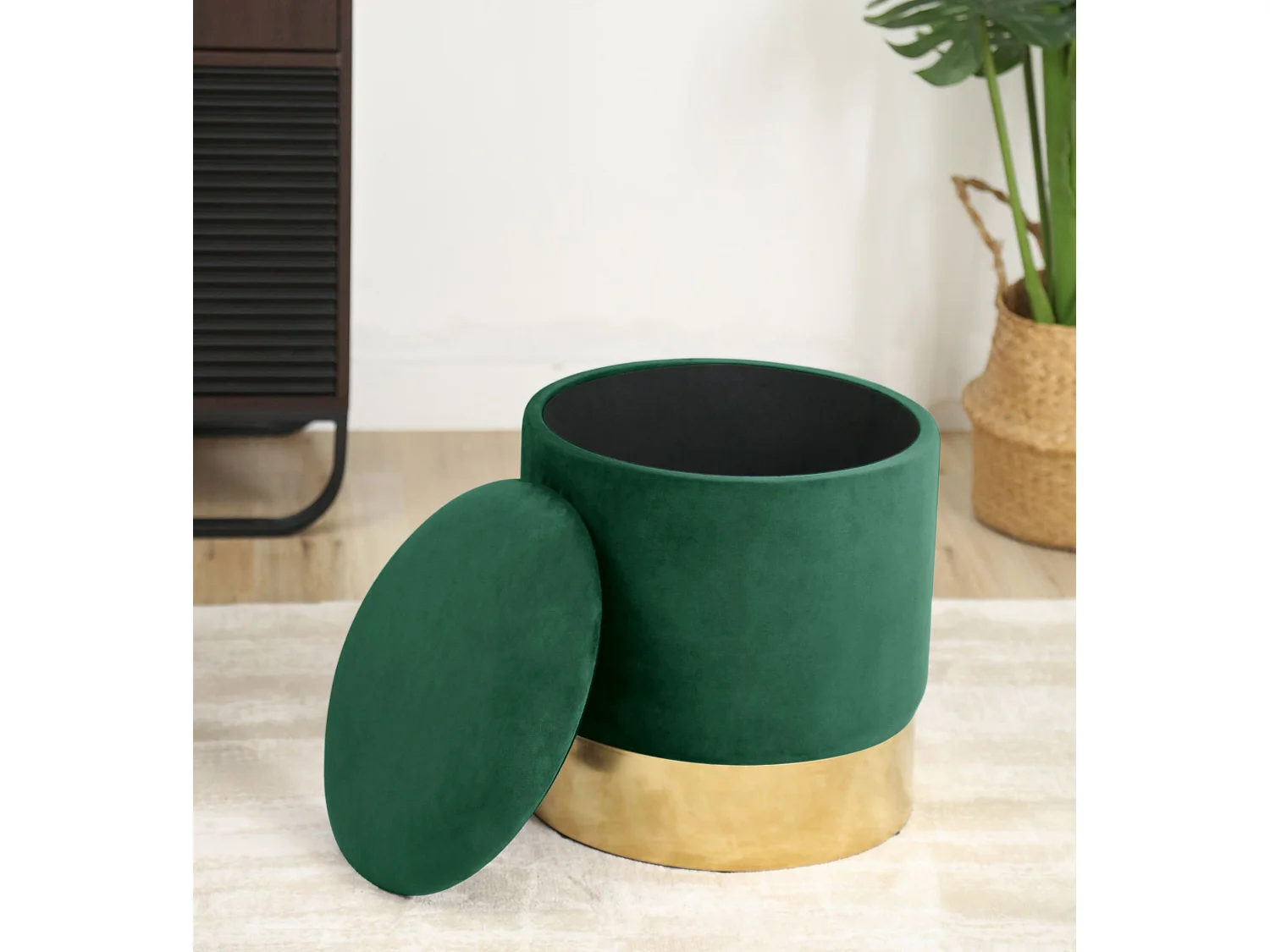 Pouf a scomparto rotonda in velluto AKORD GOLDEN colore Verde bottiglia