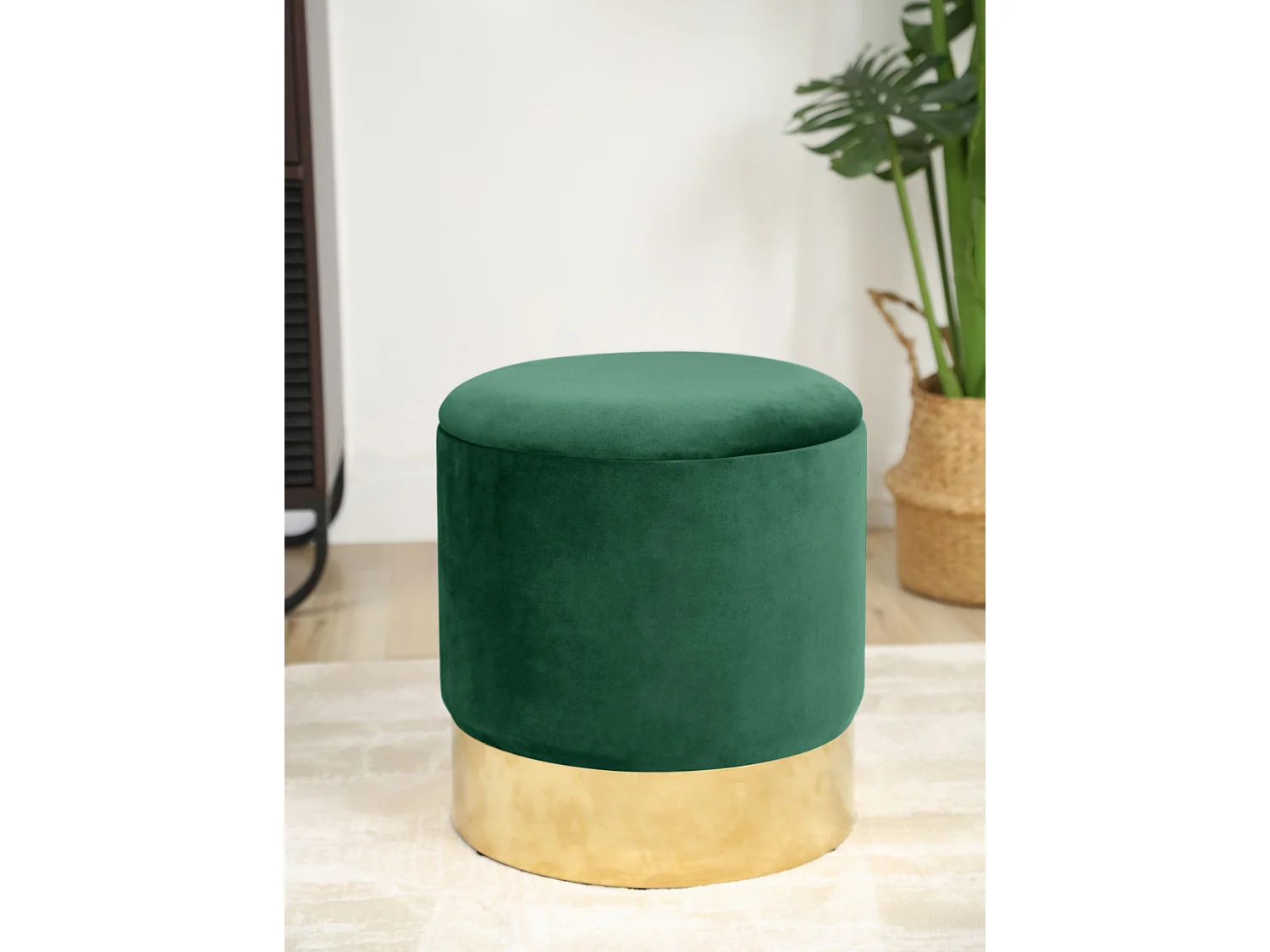 Pouf a scomparto rotonda in velluto AKORD GOLDEN colore Verde bottiglia