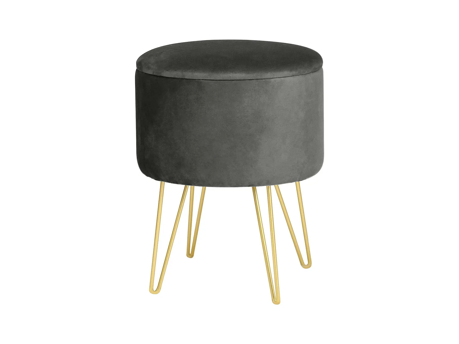 Puf AKORD LILI de terciopelo con almacenamiento y tapa extraíble, color Gris 45 cm de altura
