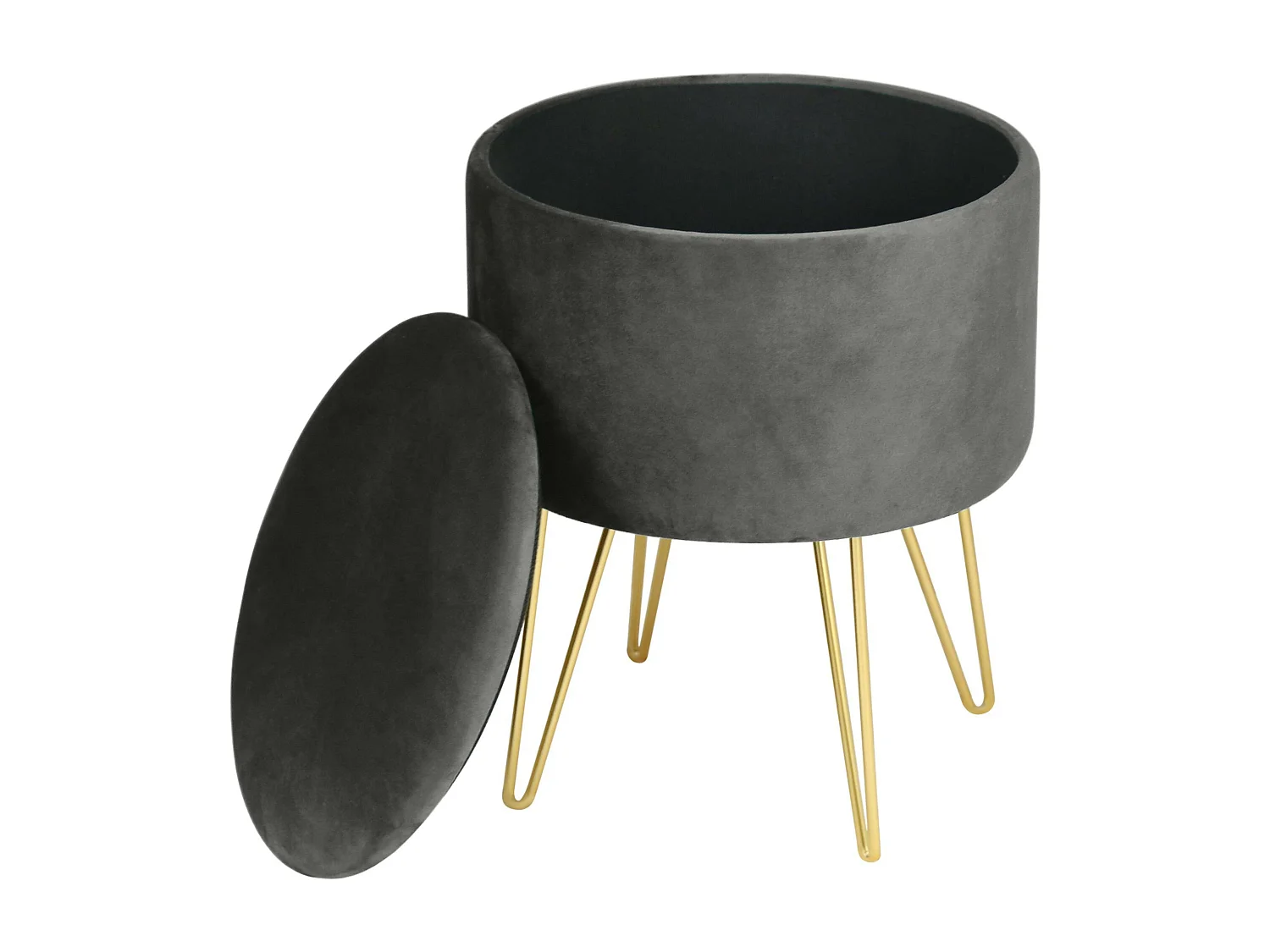 Pouf de Rangement avec Couvercle AKORD LILI velour colour Gris hauteur 45 cm