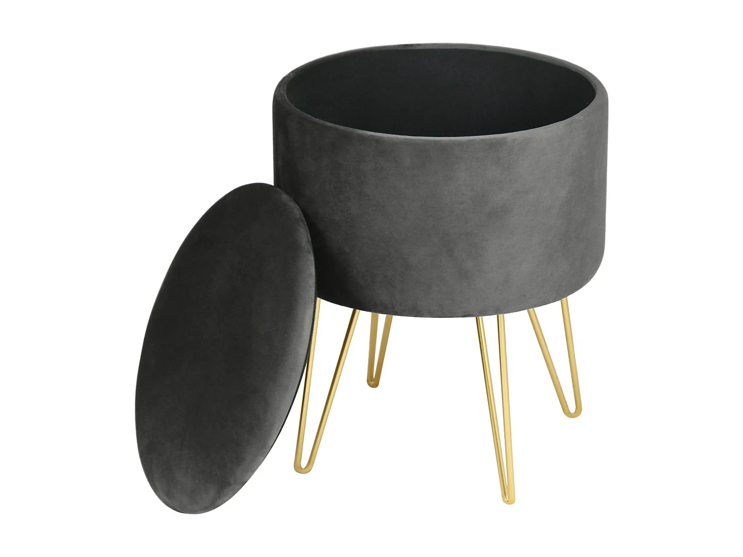 Pouf de Rangement avec Couvercle AKORD LILI velour colour Gris hauteur 45 cm