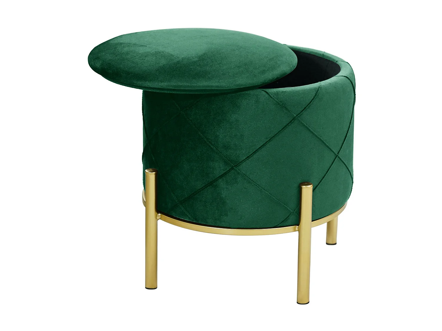 Pouf de Rangement avec Couvercle matelassé AKORD SAVANA velour colour Vert Bouteille hauteur 40 cm