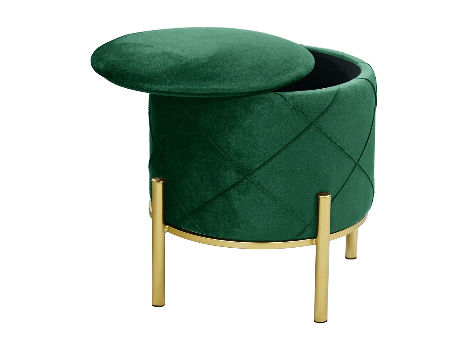 Pouf de Rangement avec Couvercle matelassé AKORD SAVANA velour colour Vert Bouteille hauteur 40 cm