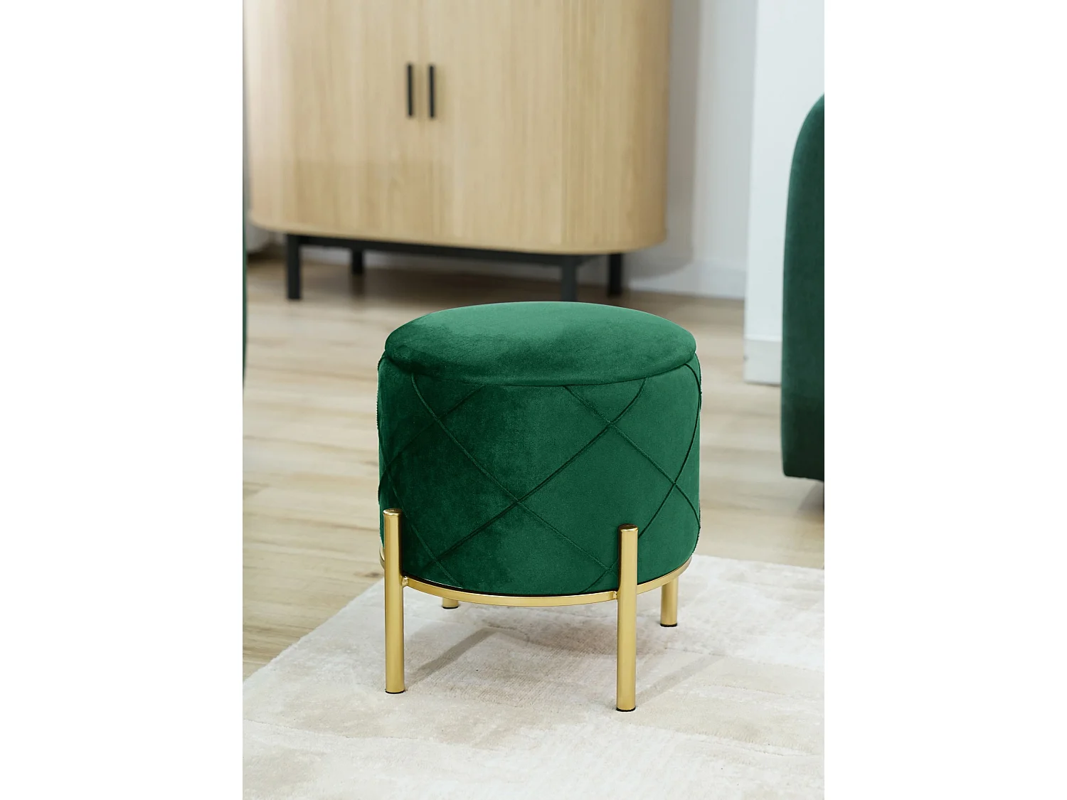 Pouf de Rangement avec Couvercle matelassé AKORD SAVANA velour colour Vert Bouteille hauteur 40 cm