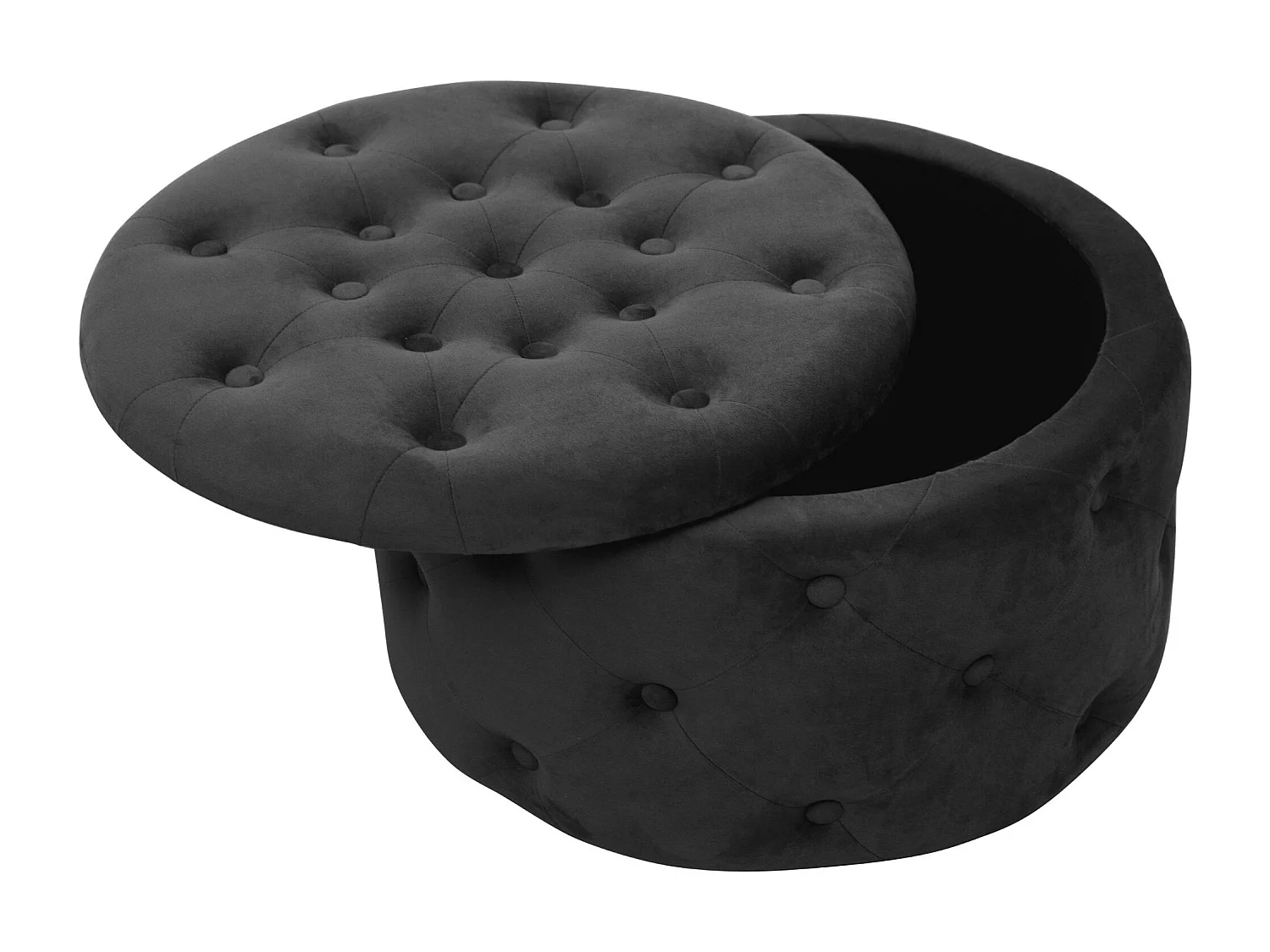 Pouf a scomparto rotonda in velluto trapuntato AKORD ALIA colore Nero