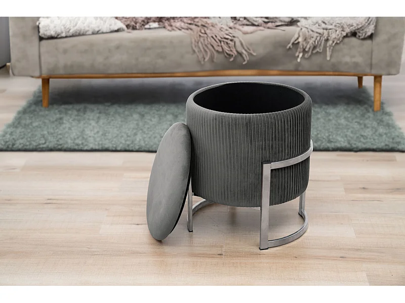Pouf de Rangement avec Couvercle AKORD PORTO velour colour Gris Graphite hauteur 46 cm