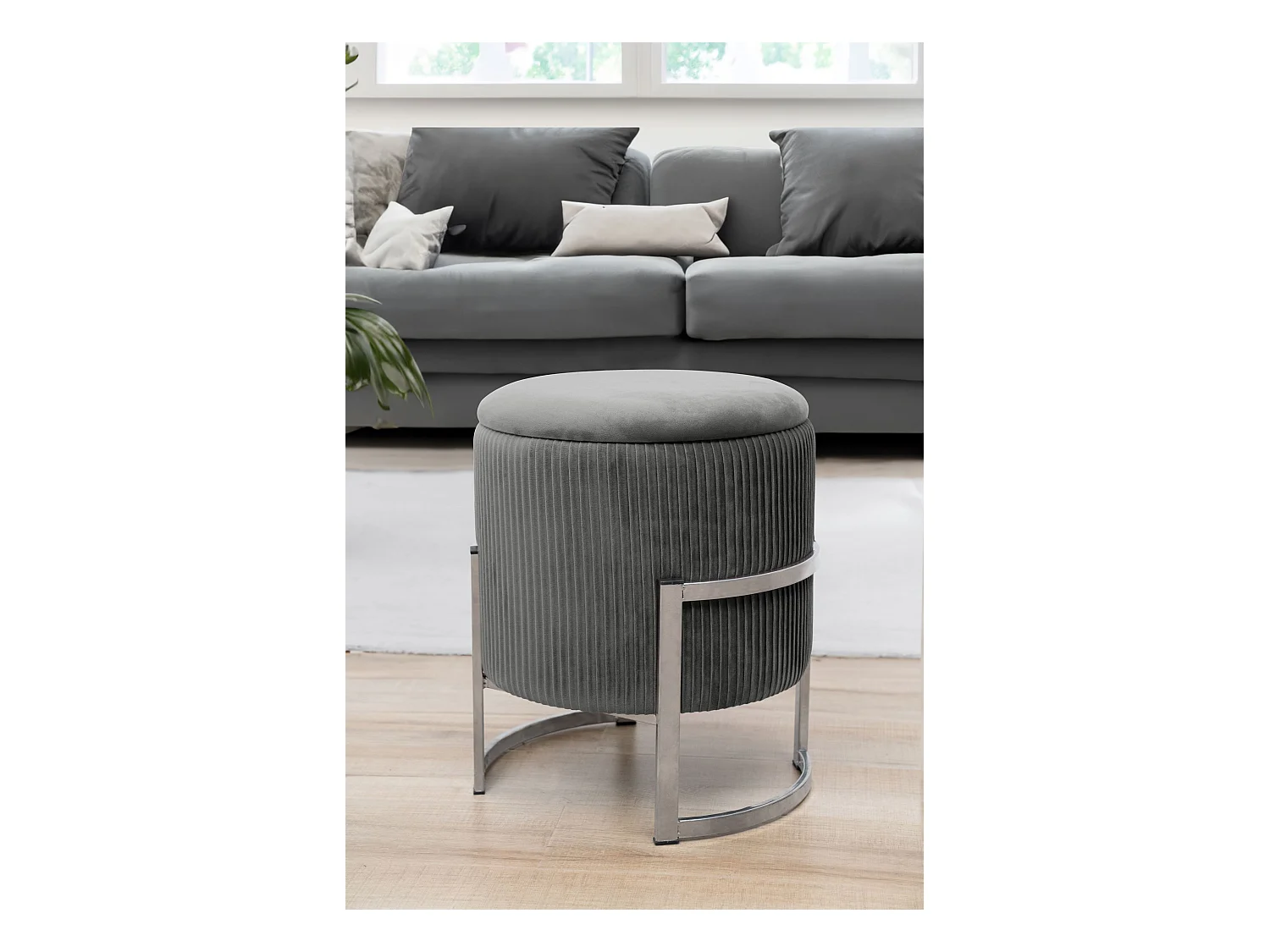 Pouf de Rangement avec Couvercle AKORD PORTO velour colour Gris Graphite hauteur 46 cm