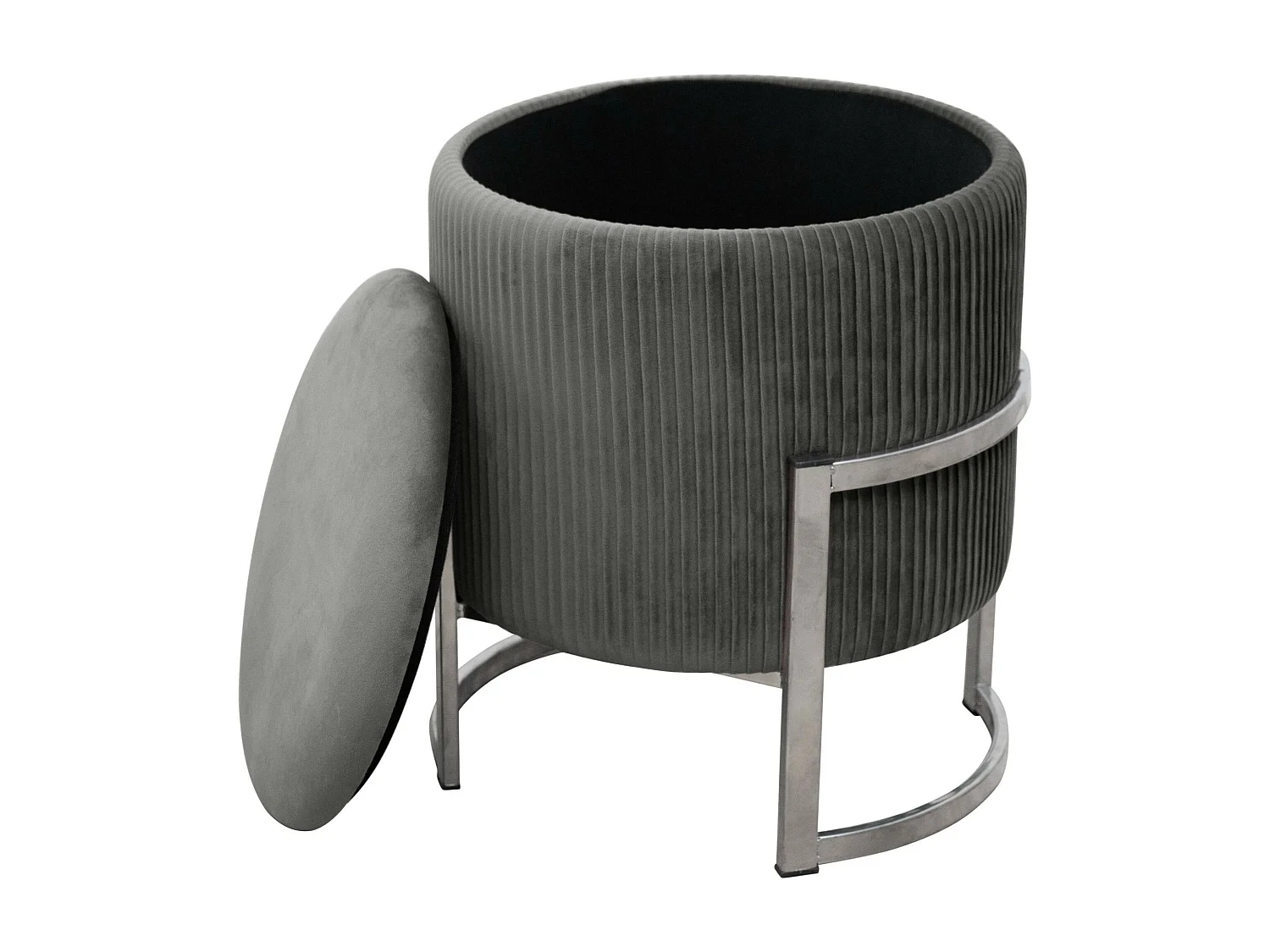 Pouf de Rangement avec Couvercle AKORD PORTO velour colour Gris Graphite hauteur 46 cm