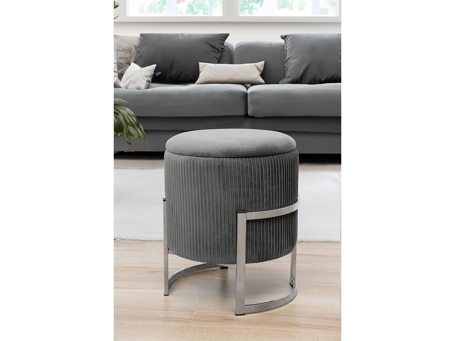 Pouf de Rangement avec Couvercle AKORD PORTO velour colour Gris Graphite hauteur 46 cm