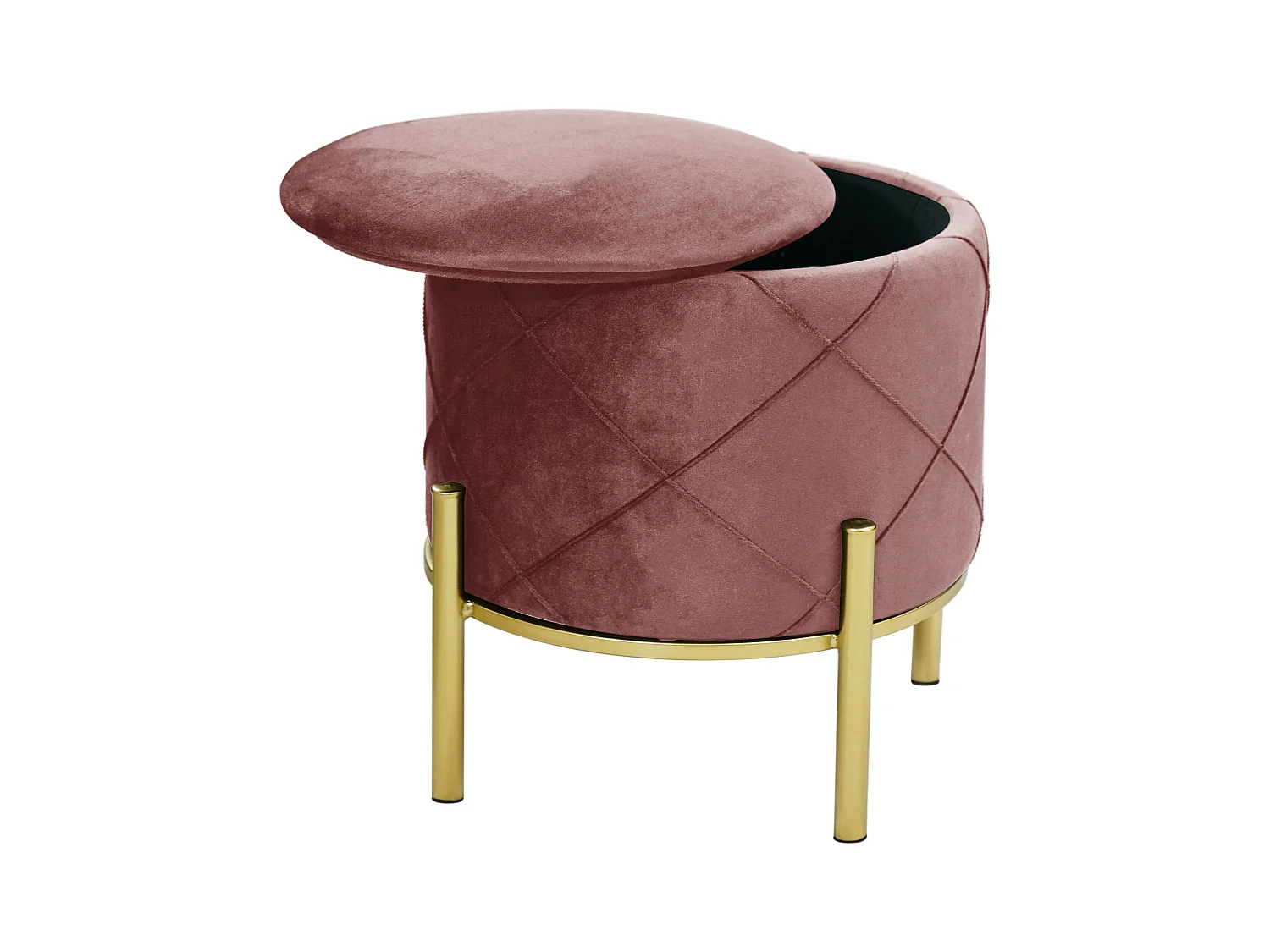 Puf redondo de terciopelo con almacenamiento AKORD SAVANA Rosa